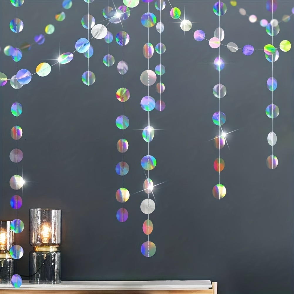 Tinsel Garland Decoration - Guirlandes circulaires irisées scintillantes, 1 pièce,