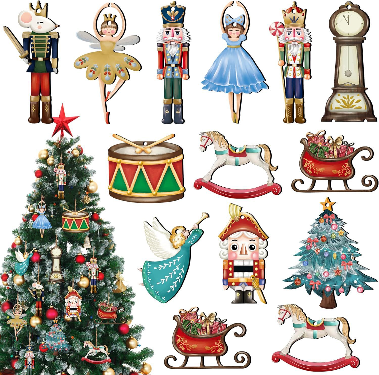 Nutcracker Figurine - Marionnette Casse-Noisette en Bois, Soldat Pendentif,