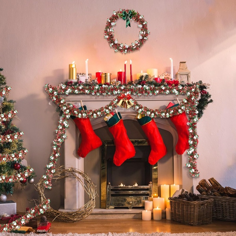 Guirlande de Noël rouge et ver - Tinsel Garland Decoration avis et prix